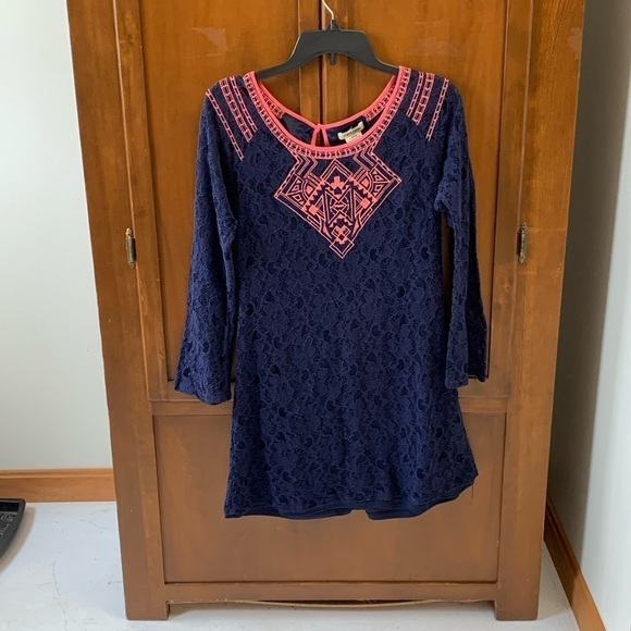 Flying Tomatoes lace boho mini dress large 19 in pit pit long belle sleeve - Picture 1 of 3